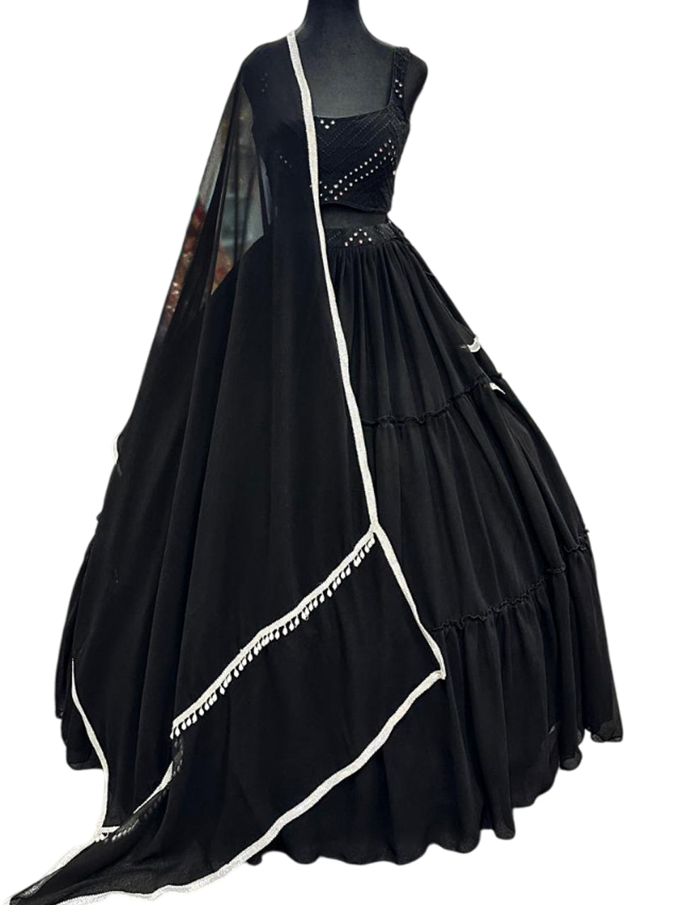 Sleeveless Lehenga Choli-Black